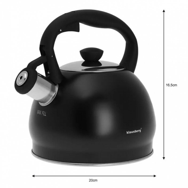 Klausberg KB-7428 Bollitore a fischio in acciaio inossidabile nero opaco da 2 litri