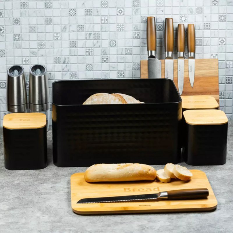 Klausberg KB-7482 Set portapane in acciaio con tagliere in bambù