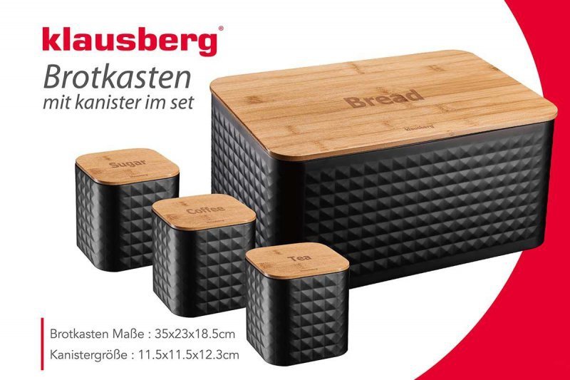 Klausberg KB-7482 Set portapane in acciaio con tagliere in bambù