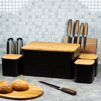 Klausberg KB-7482 Set portapane in acciaio con tagliere in bambù