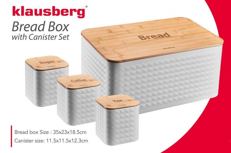 Klausberg KB-7483 Set portapane in acciaio con tagliere in bambù