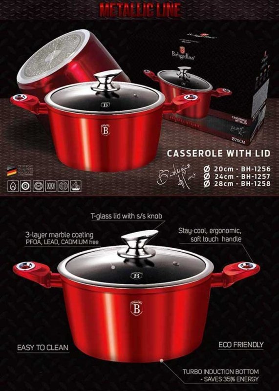 Berlinger Haus BH-6192 Pentola rivestita in granito bordeaux da 30 cm