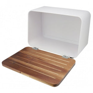 Husla 73937 Portapane in acciaio con coperchio in legno di acacia