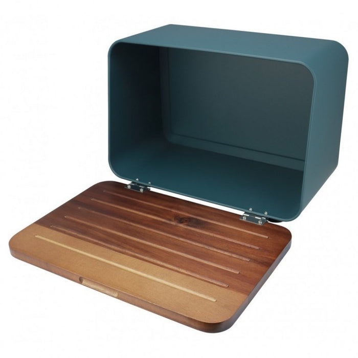 Husla 73939 Portapane in acciaio con coperchio in acacia e tagliere