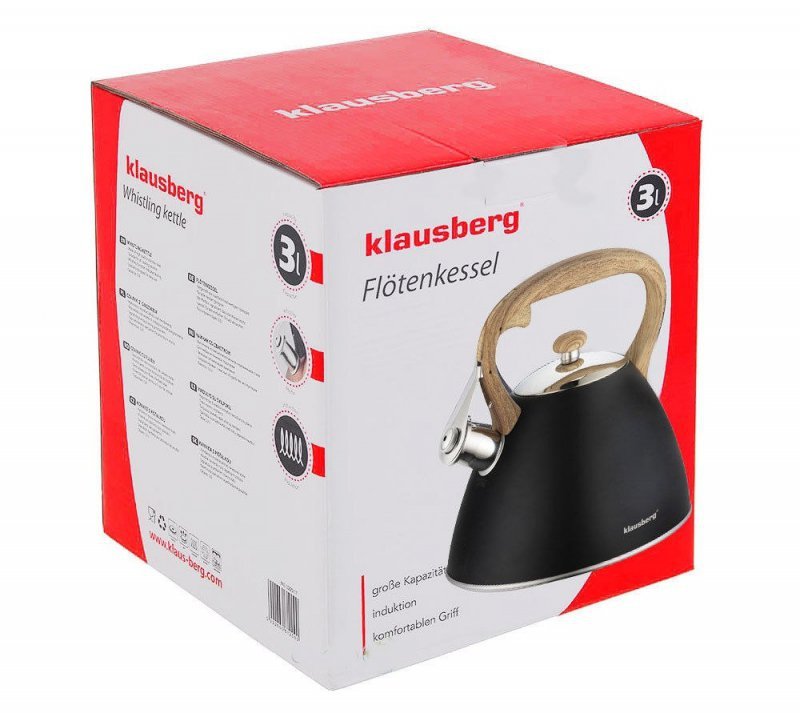 Klausberg KB-7262 Bollitore in acciaio inox con fischio da 3 litri per tutti i fornelli