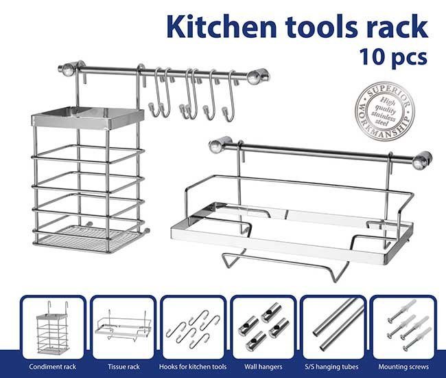 Metlex MX-4540 Set di 10 ringhiere per cucina, acciaio cromato