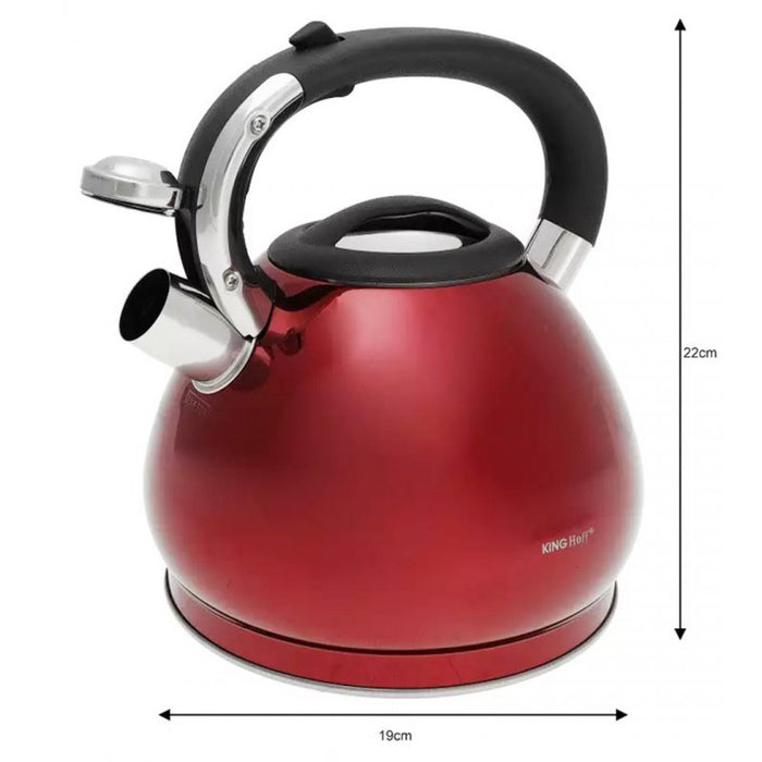 Bollitore a fischio in acciaio inossidabile rosso Kinghoff KH-1212 da 3,4 l
