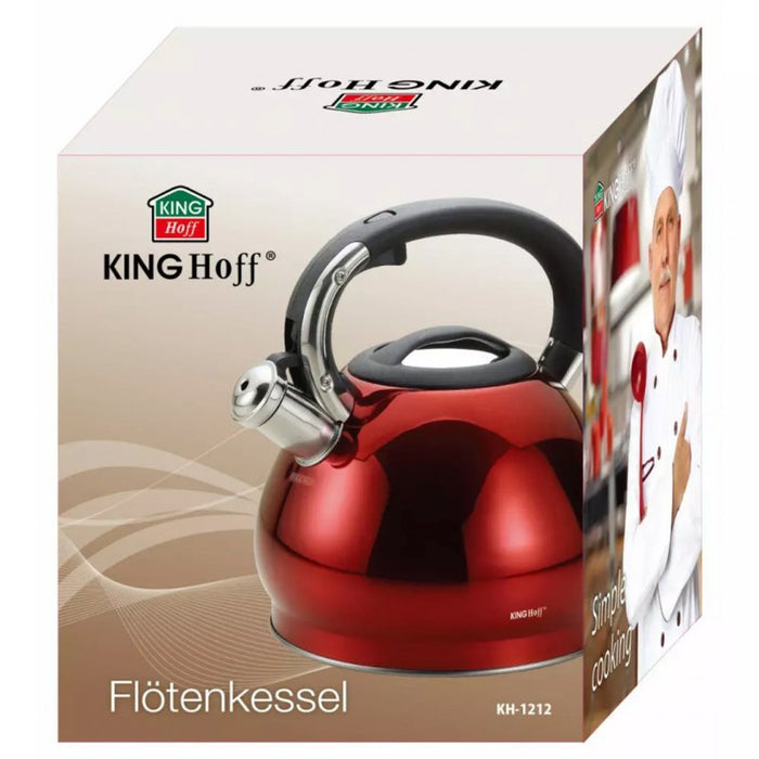 Bollitore a fischio in acciaio inossidabile rosso Kinghoff KH-1212 da 3,4 l