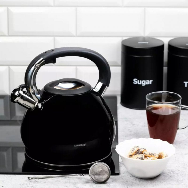 Bollitore a fischio in acciaio inossidabile nero Kinghoff KH-1221 da 3,4 l