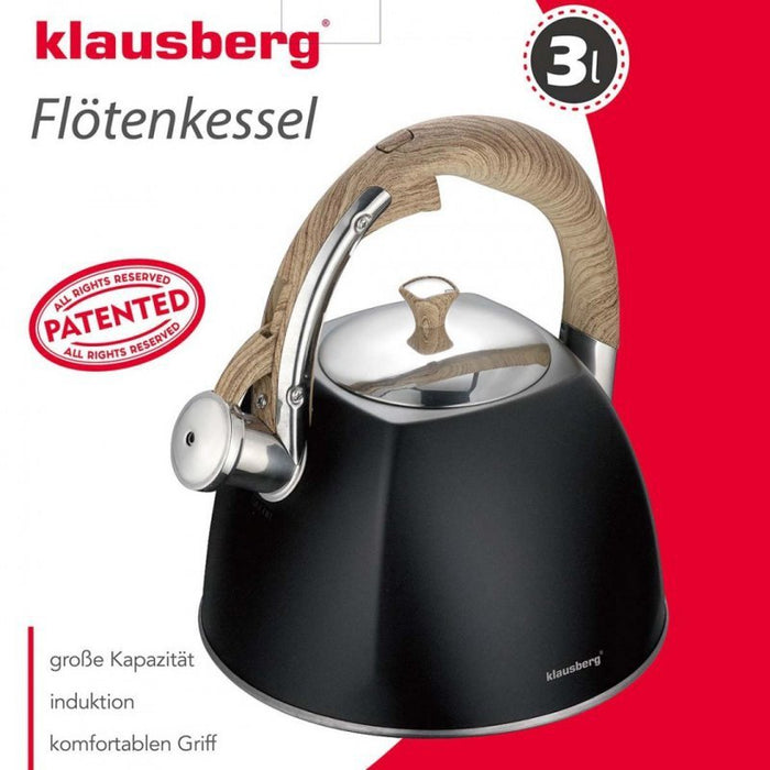 Klausberg KB-7498 Bollitore con fischio da 3 litri - Acciaio inossidabile di alta qualità
