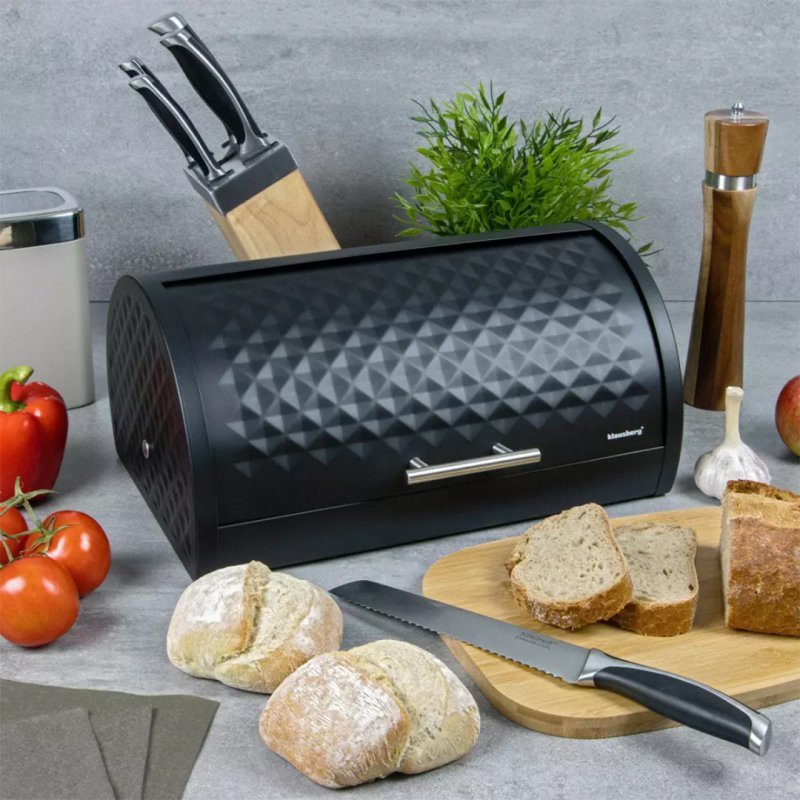 Klausberg KB-7540 Moderno portapane in metallo nero con coperchio a diamante