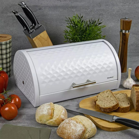 Klausberg KB-7541 Moderno portapane in metallo bianco con coperchio a diamante