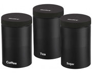 Klausberg KB-7256 Set di contenitori da cucina in metallo nero per zucchero, caffè, tè