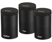 Klausberg KB-7256 Set di contenitori da cucina in metallo nero per zucchero, caffè, tè