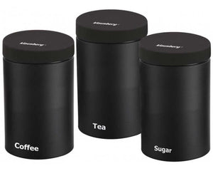 Klausberg KB-7256 Set di contenitori da cucina in metallo nero per zucchero, caffè, tè