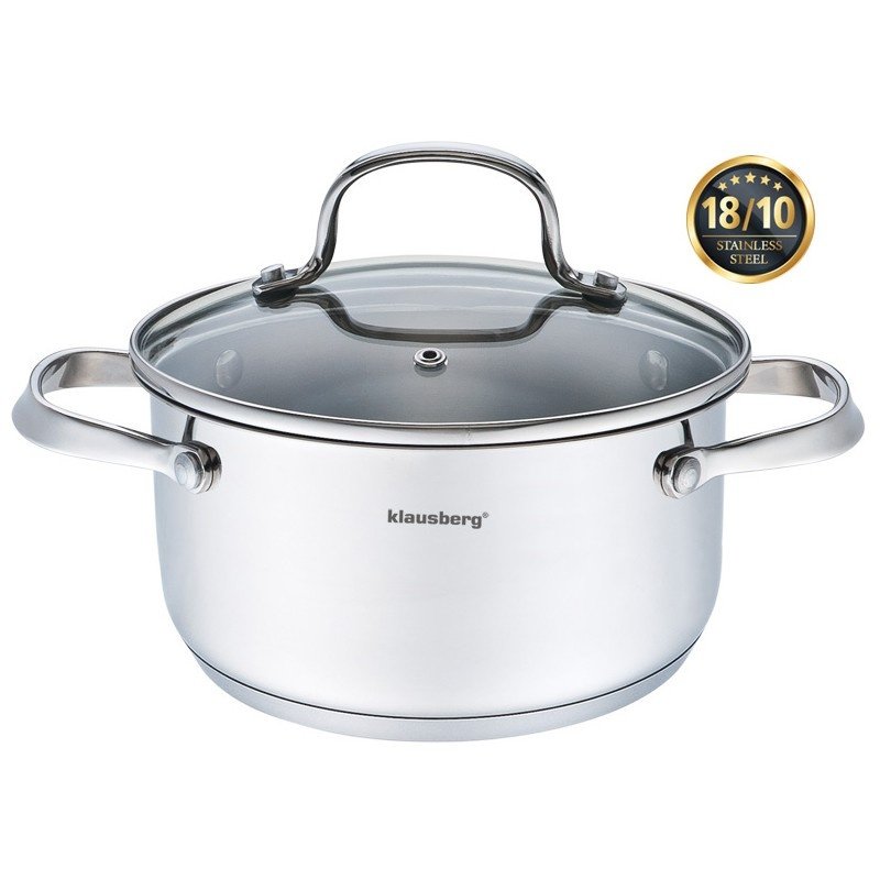 Klausberg KB-7212 Pentola in acciaio inossidabile da 2,5 l con coperchio in vetro temperato