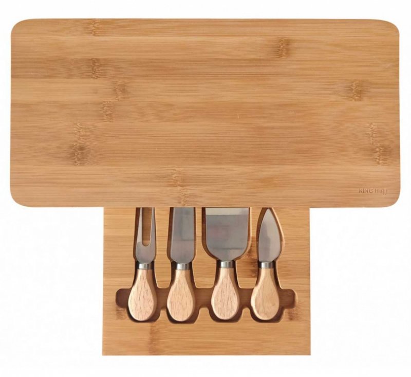 Kinghoff KH-1567 Tagliere per formaggi in bambù con utensili e cassetto