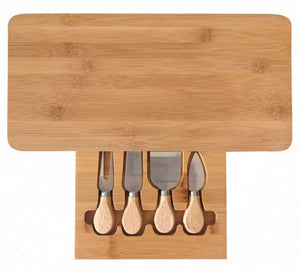 Kinghoff KH-1567 Tagliere per formaggi in bambù con utensili e cassetto