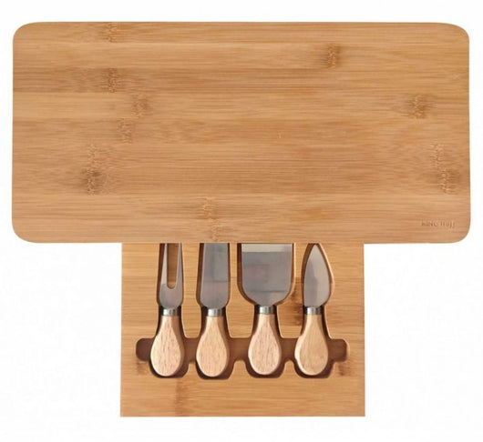 Kinghoff KH-1567 Tagliere per formaggi in bambù con utensili e cassetto