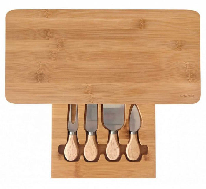 Kinghoff KH-1567 Tagliere per formaggi in bambù con utensili e cassetto