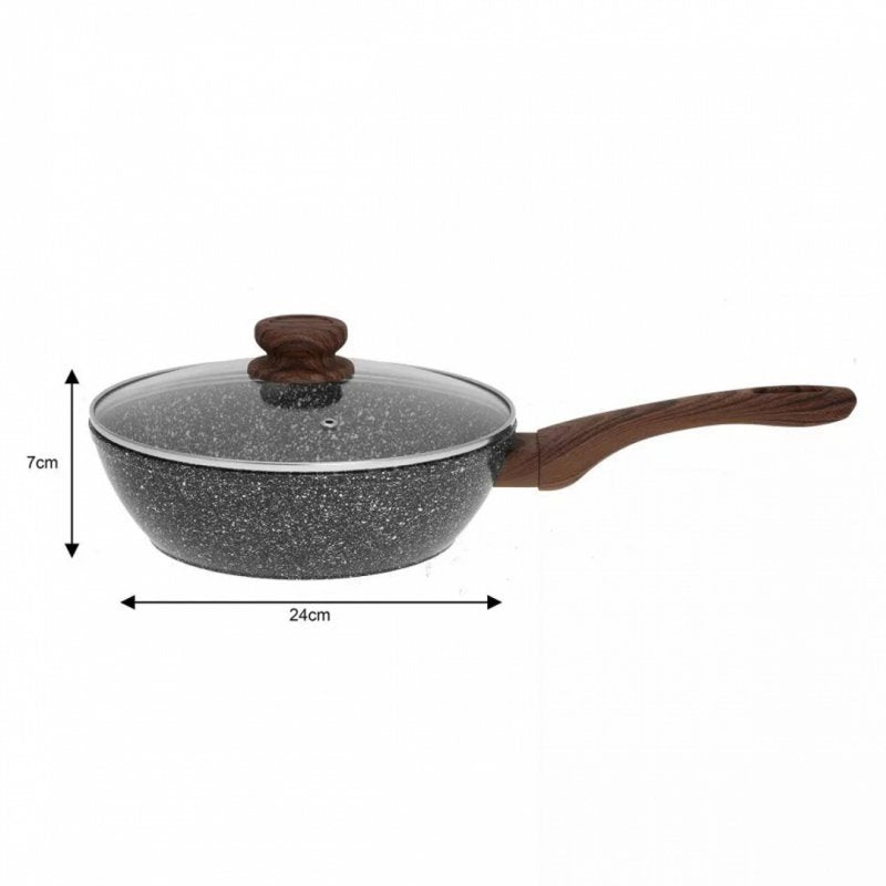Kinghoff KH-1583 Padella wok in granito da 24 cm con coperchio - Padella antiaderente