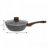 Kinghoff KH-1583 Padella wok in granito da 24 cm con coperchio - Padella antiaderente