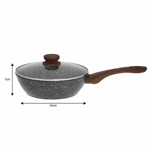 Kinghoff KH-1583 Padella wok in granito da 24 cm con coperchio - Padella antiaderente