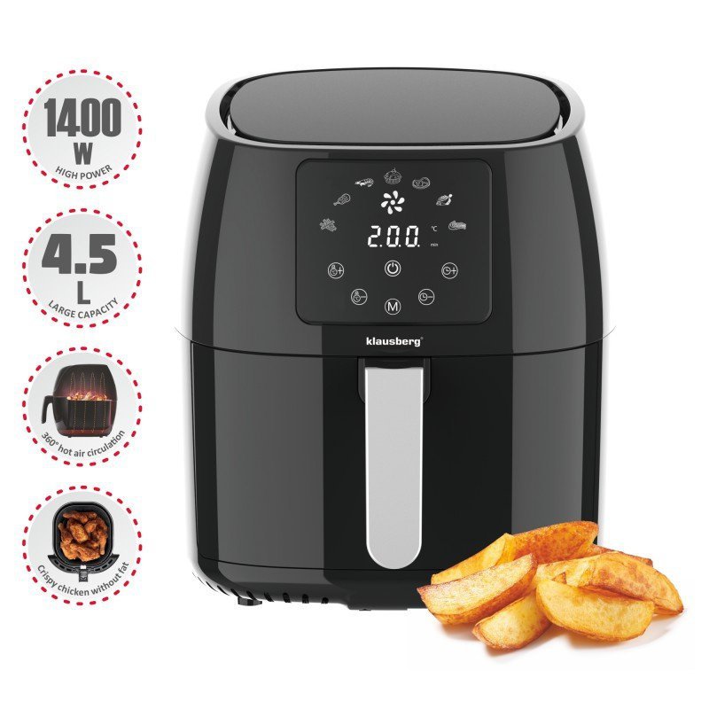 Friggitrice ad aria senza olio Klausberg KB-7551 1400W 4,5L Cottura sana