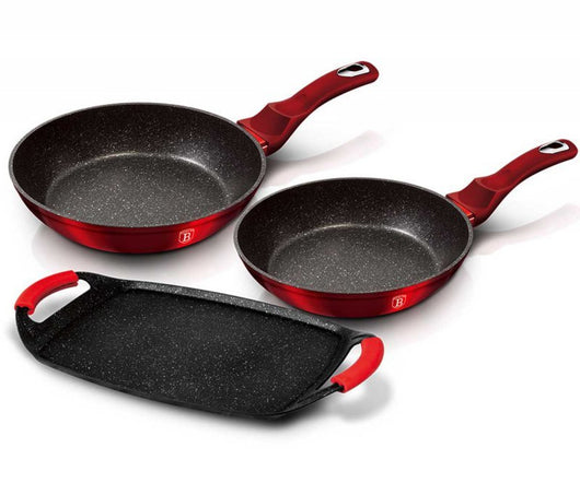 Berlinger haus BH-1668 Set di padelle metalliche bordeaux con piastra per griglia