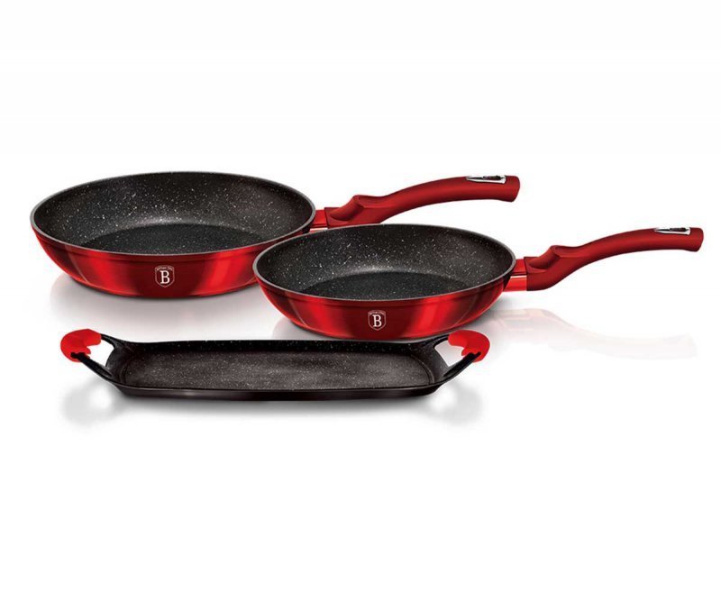 Berlinger haus BH-1668 Set di padelle metalliche bordeaux con piastra per griglia