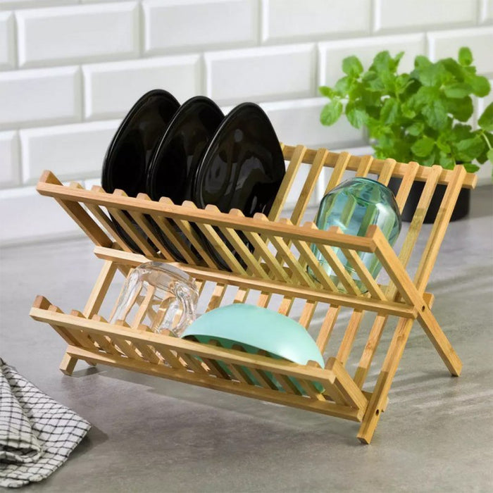 Scolapiatti Kinghoff KH-1631 in bambù - Design pieghevole a due livelli