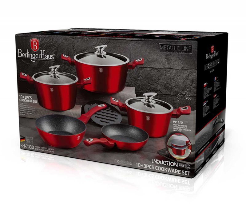 Berlinger haus BH-7030 Set di pentole in granito bordeaux da 13 pezzi
