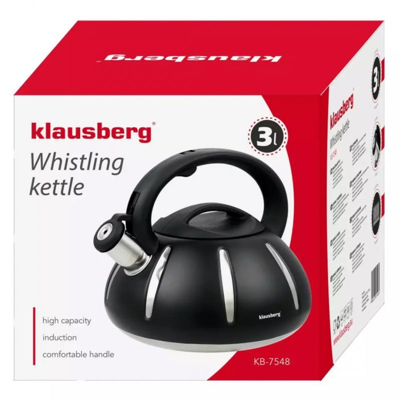 Klausberg KB-7548 Bollitore con fischietto 3L in acciaio inox a induzione
