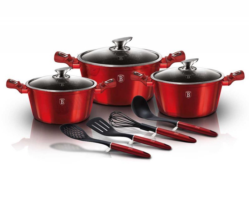 Berlinger haus BH-6150 Set di pentole bordeaux con rivestimento in granito