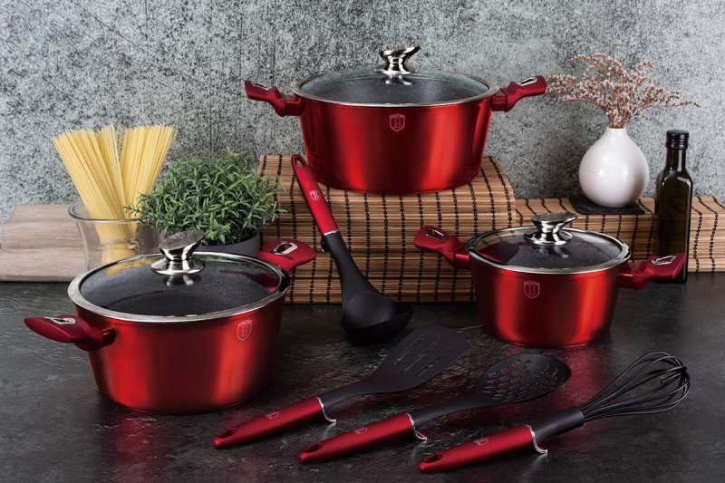 Berlinger haus BH-6150 Set di pentole bordeaux con rivestimento in granito