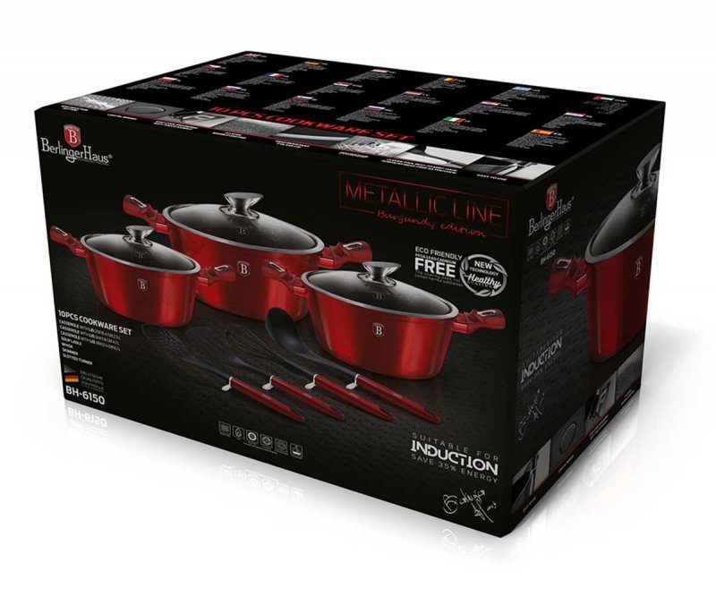 Berlinger haus BH-6150 Set di pentole bordeaux con rivestimento in granito