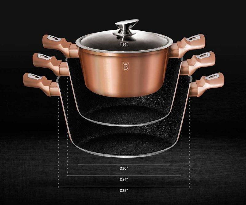 Berlinger haus BH-7058 Set di pentole in granito oro rosa - Pentole antiaderenti