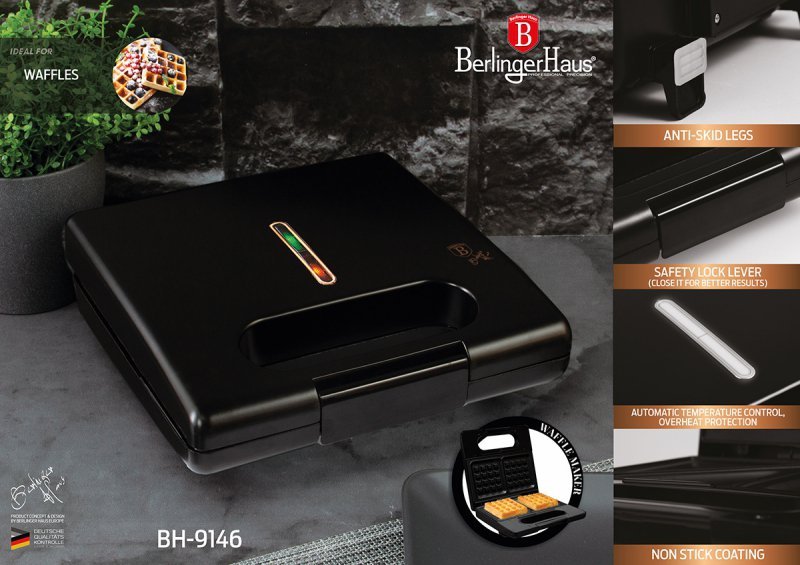 Berlinger Haus BH-9146 Piastra per waffle antiaderente con riscaldamento rapido