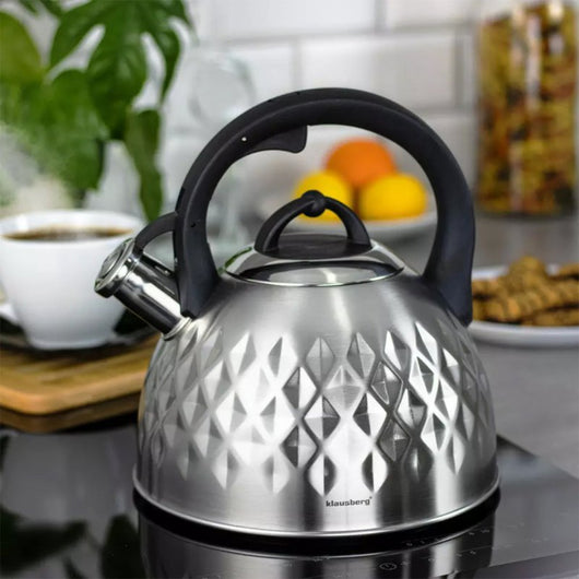 Klausberg KB-7549 Bollitore a fischio in acciaio inossidabile da 3 litri per tutti i fornelli