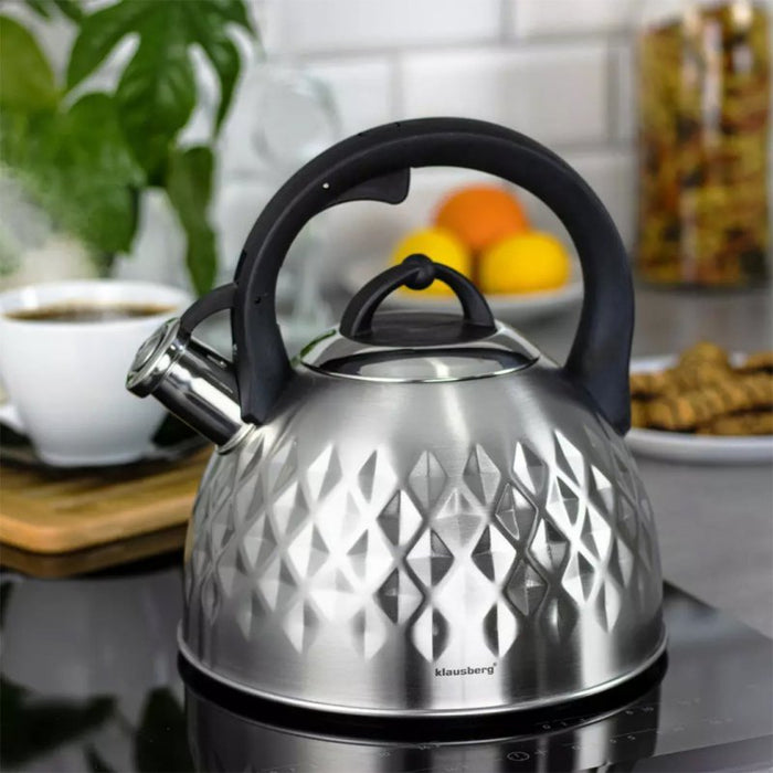 Klausberg KB-7549 Bollitore a fischio in acciaio inossidabile da 3 litri per tutti i fornelli