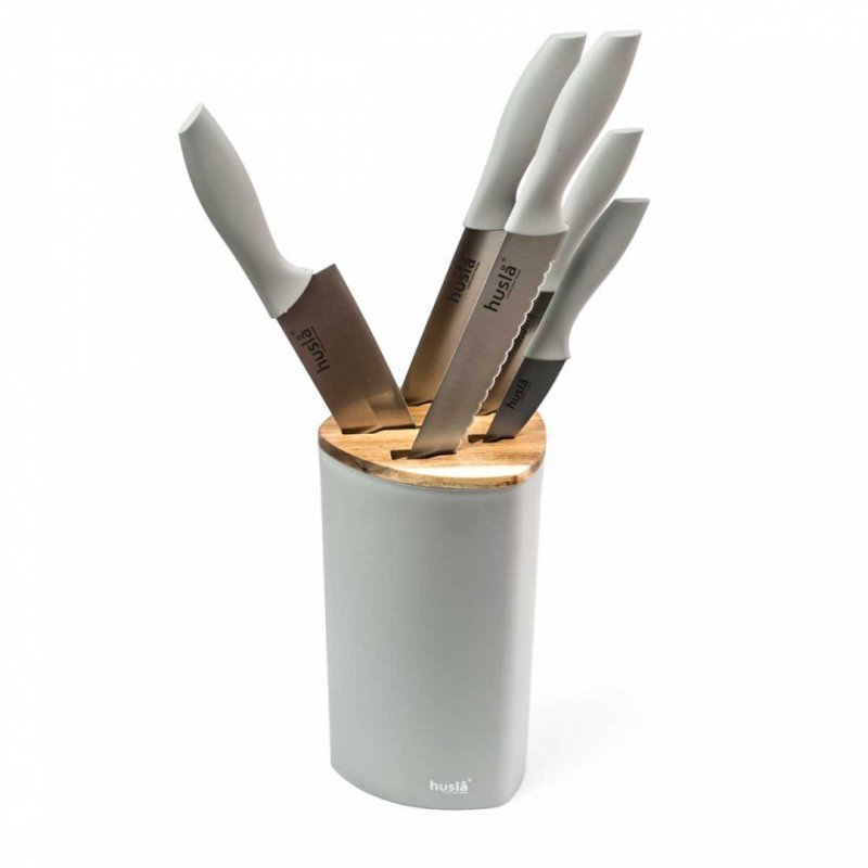Husla 73964 Elegante set di coltelli da cucina in acciaio inossidabile in blocco