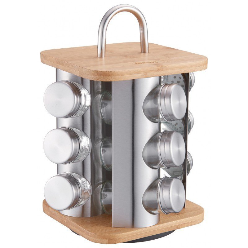 Klausberg KB-7554 Porta spezie con 12 contenitori in vetro su supporto in bambù
