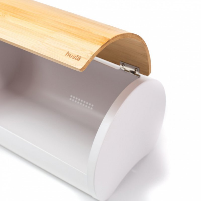 Husla 73944 Portapane in bambù moderno bianco per riporre il pane sul bancone