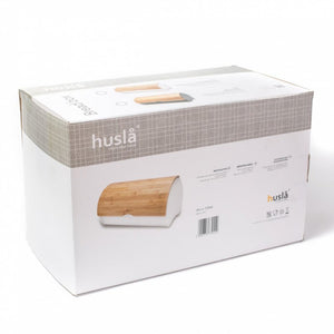 Husla 73944 Portapane in bambù moderno bianco per riporre il pane sul bancone