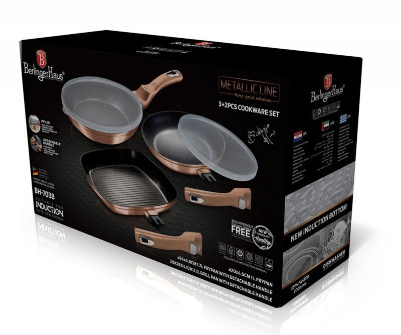 Berlinger haus BH-7038 Set di padelle rivestite in granito oro rosa