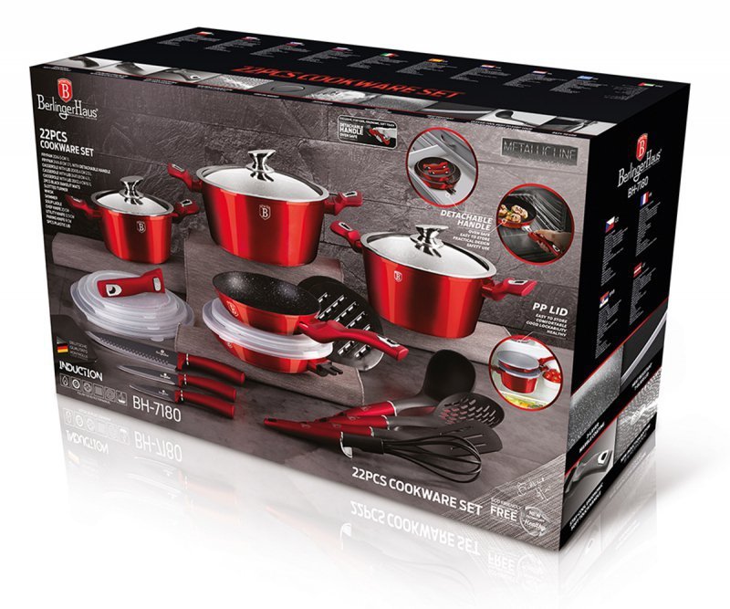 Berlinger haus BH-7180 Set di pentole in granito bordeaux da 22 pezzi