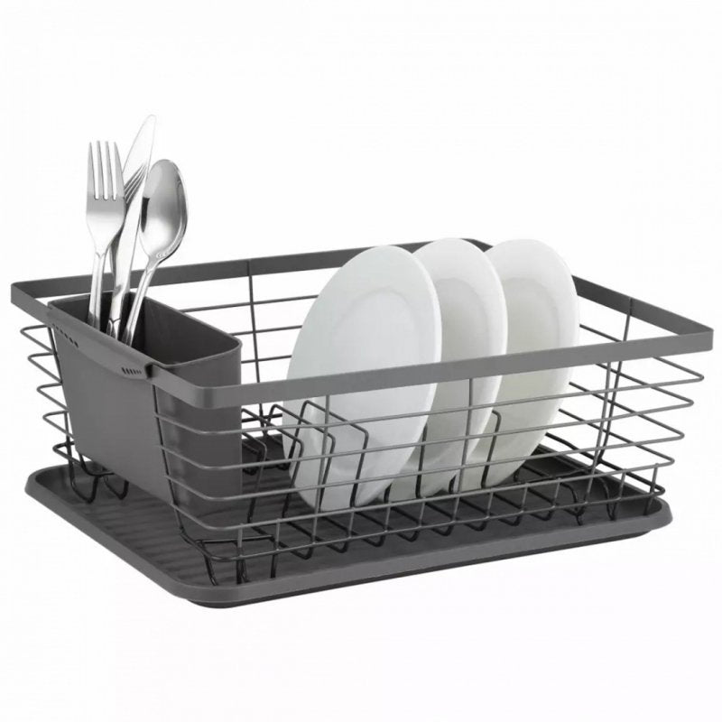 Kinghoff KH-1715 Scolapiatti nero con vassoio per riporre gli utensili da cucina