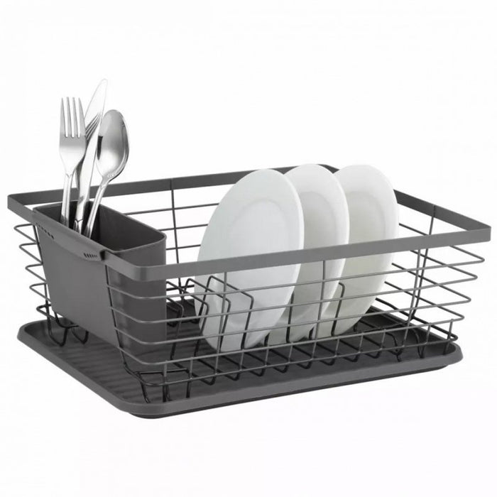 Kinghoff KH-1715 Scolapiatti nero con vassoio per riporre gli utensili da cucina