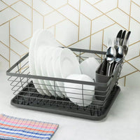 Kinghoff KH-1715 Scolapiatti nero con vassoio per riporre gli utensili da cucina