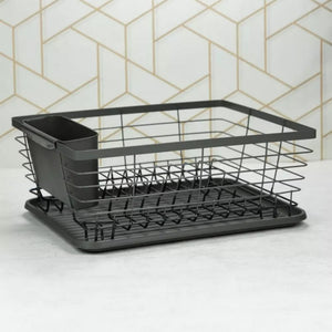 Kinghoff KH-1715 Scolapiatti nero con vassoio per riporre gli utensili da cucina